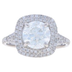 Platinum Diamond Double Halo Engagement Ring - 950 Round 2.80ctw Cathedral