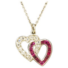 Platinum Diamond Double Heart Pendant on a White Gold Chain, J.E.Caldwell Co.