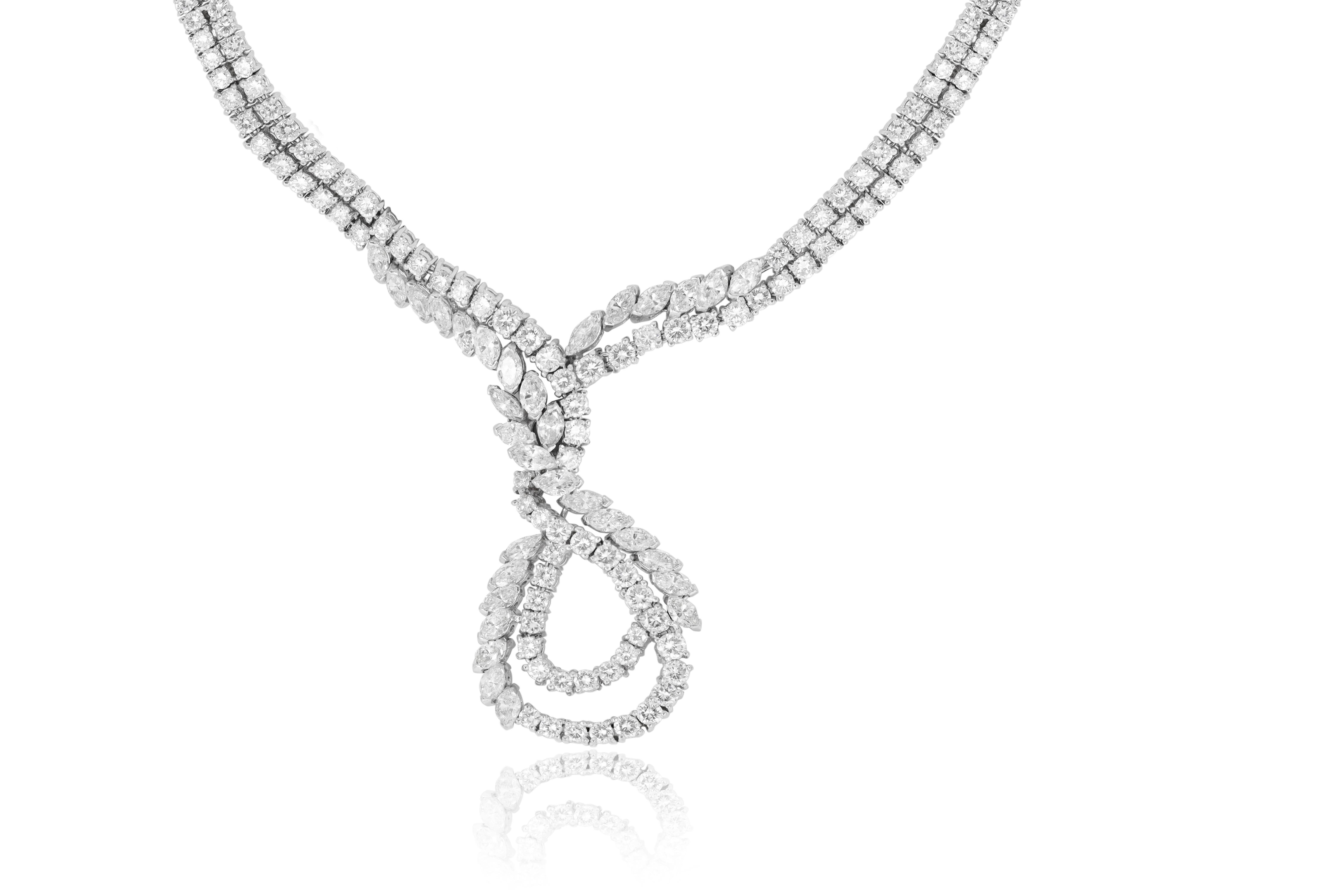 Platinum diamond necklace featuring 27.90 carats of diamonds (rounds and marquise) the necklace is double row
