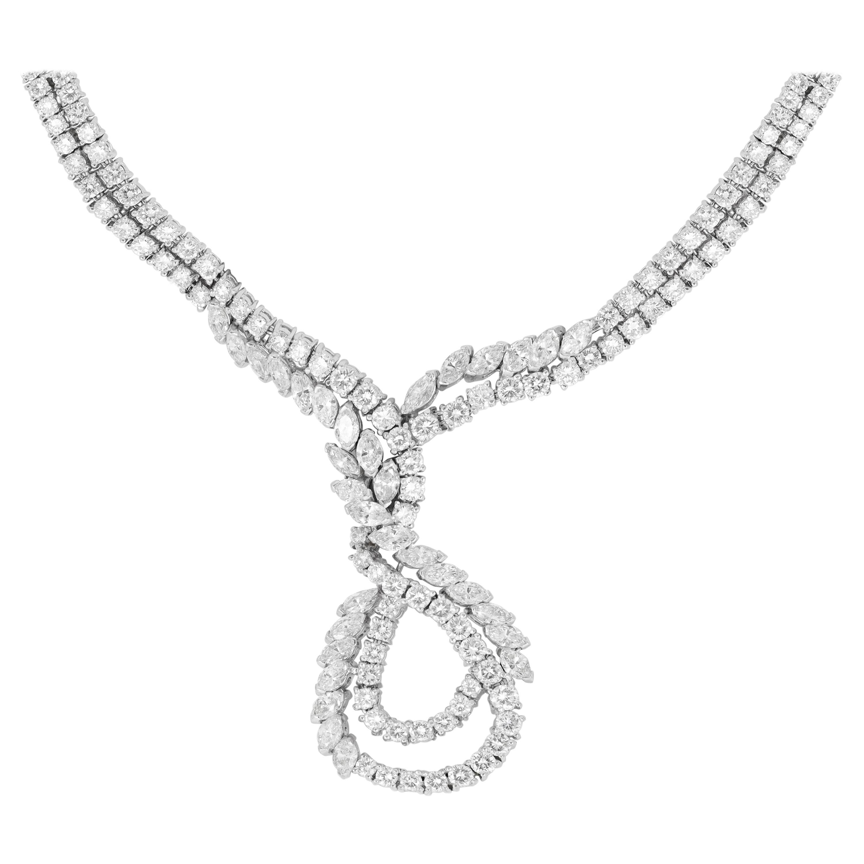 Platinum Diamond Double Row Necklace Featuring 27.90 Carats of Diamonds For Sale