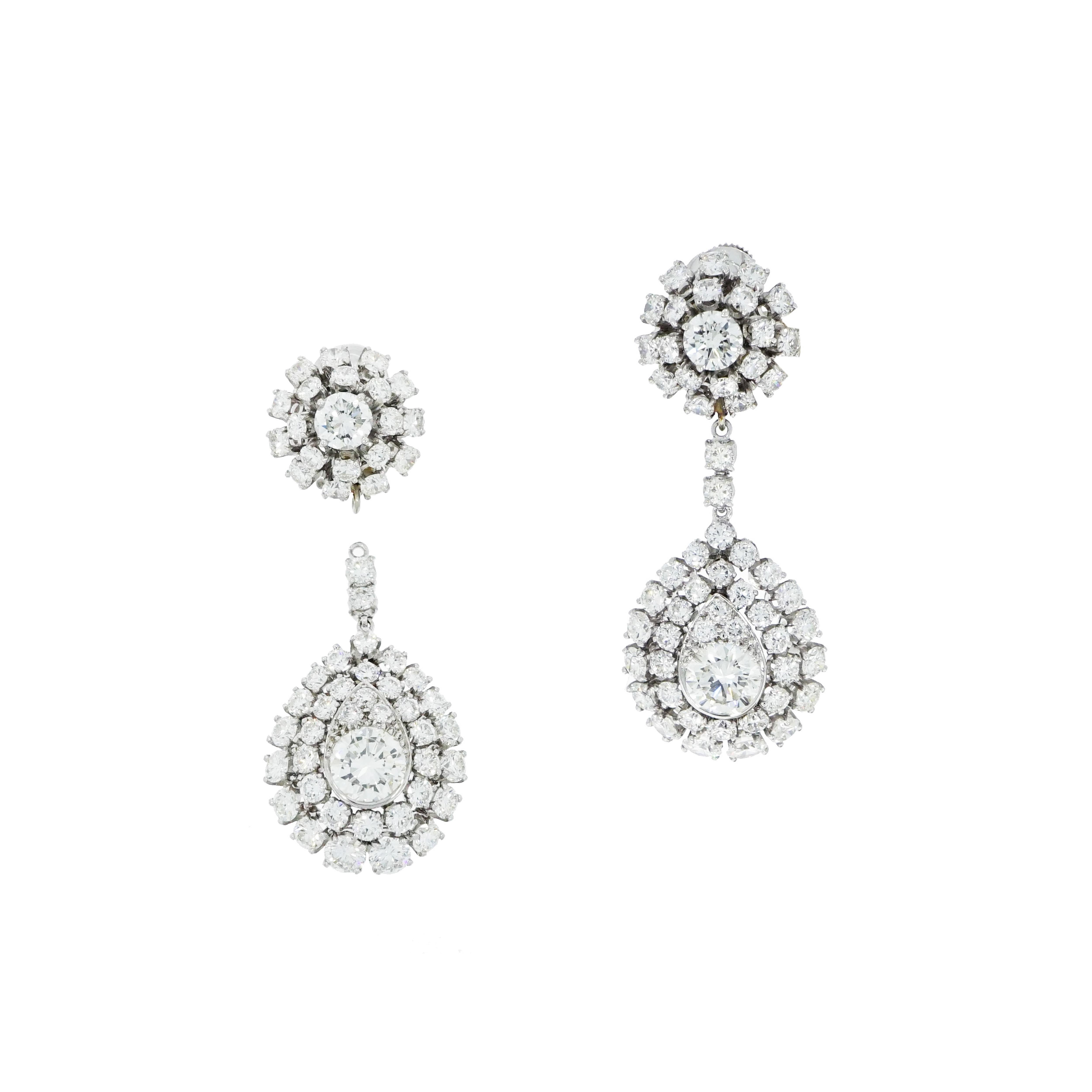 Artist Platinum Diamond cluster Drop Chandelier Earrings