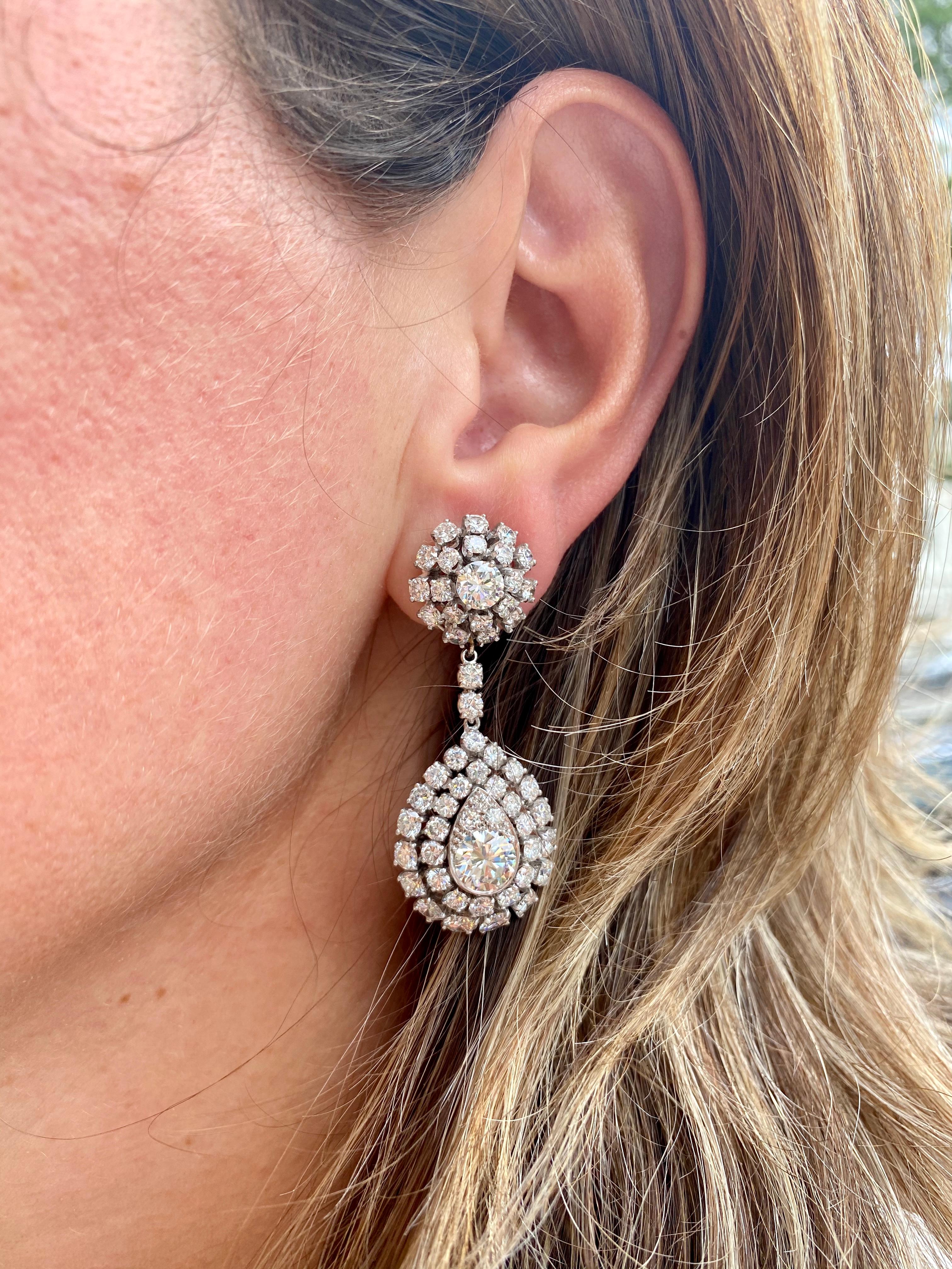 Women's Platinum Diamond cluster Drop Chandelier Earrings