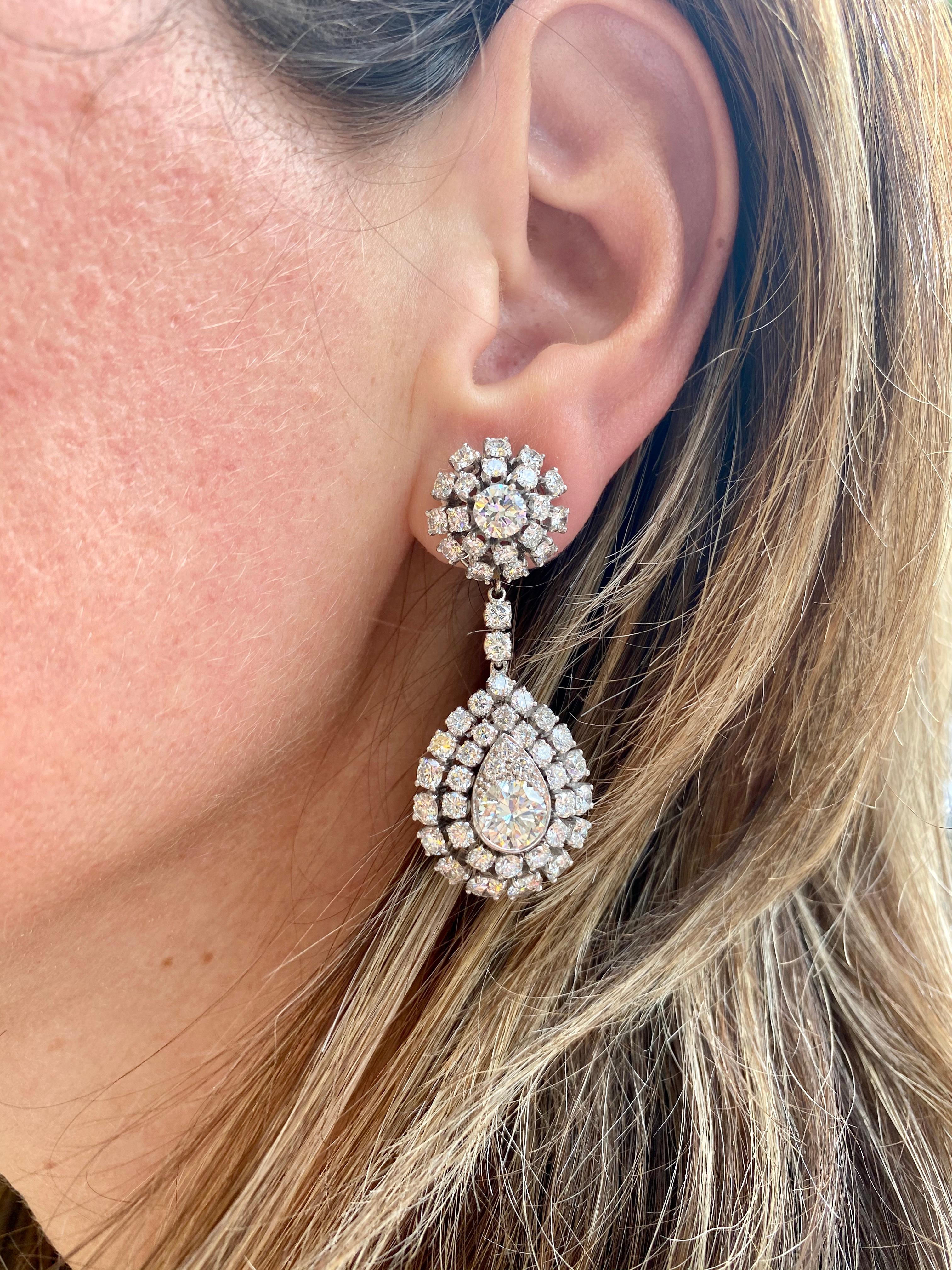 Platinum Diamond cluster Drop Chandelier Earrings 1