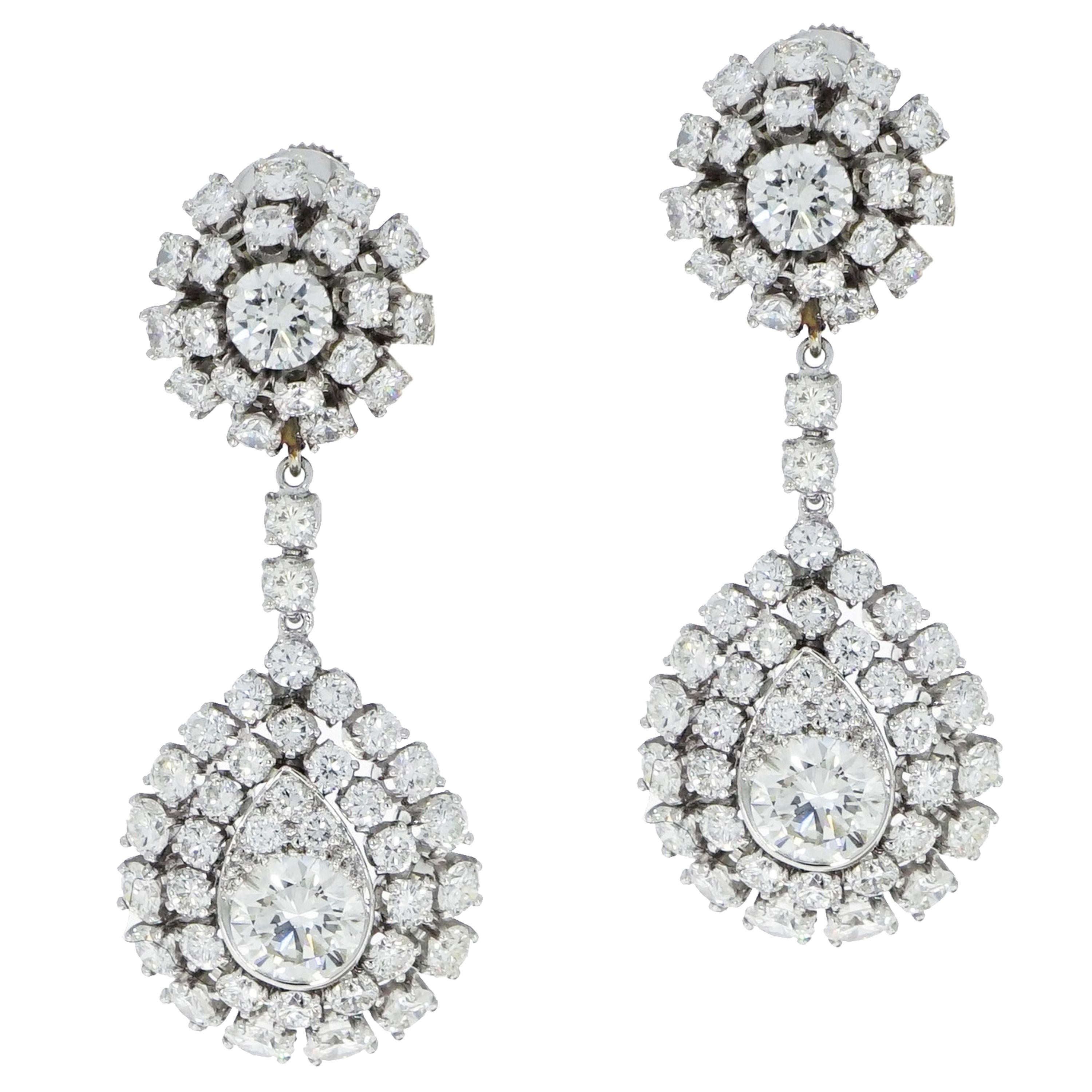 Platinum Diamond cluster Drop Chandelier Earrings