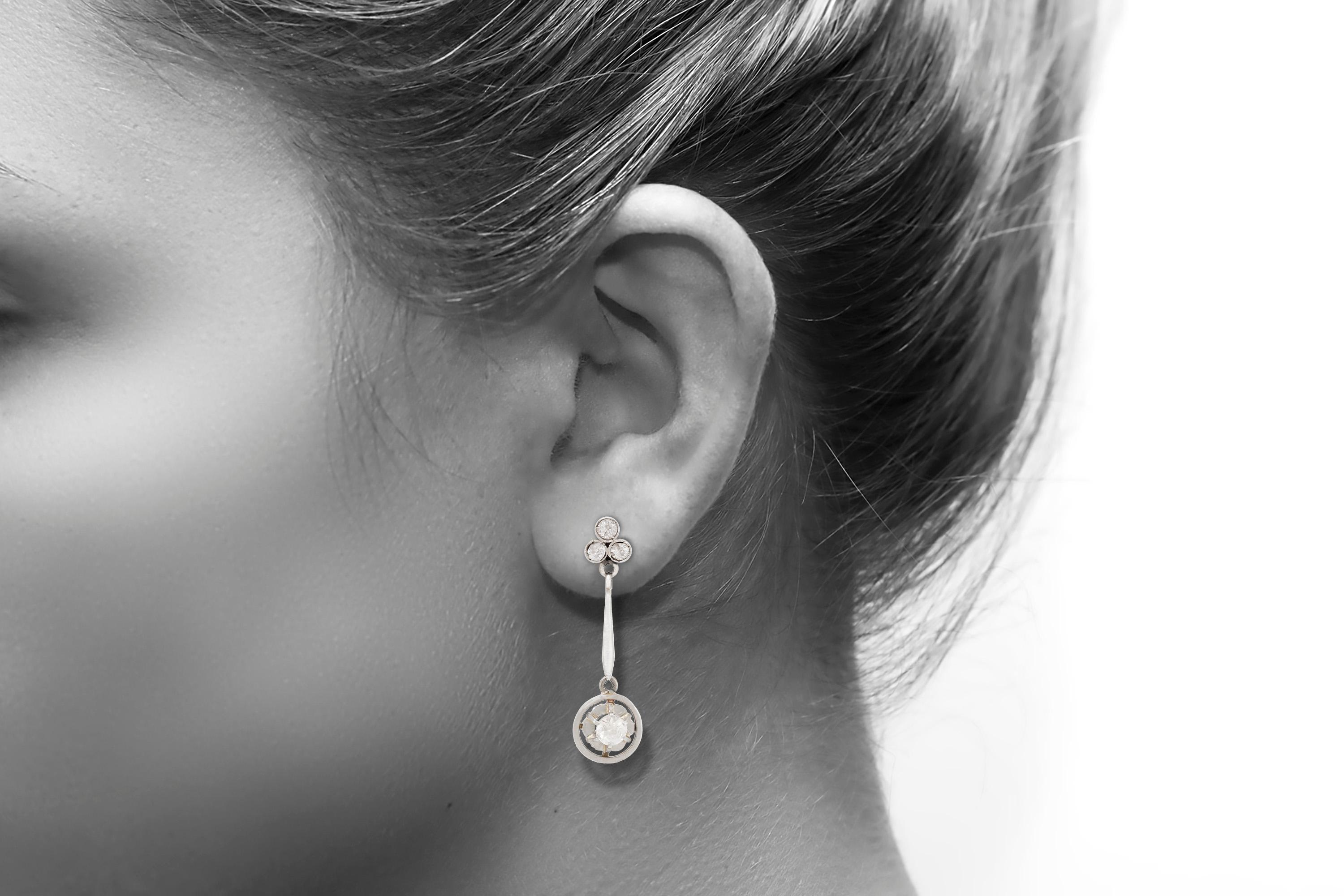 Women's or Men's Platinum Diamond Drop Earrings For Sale