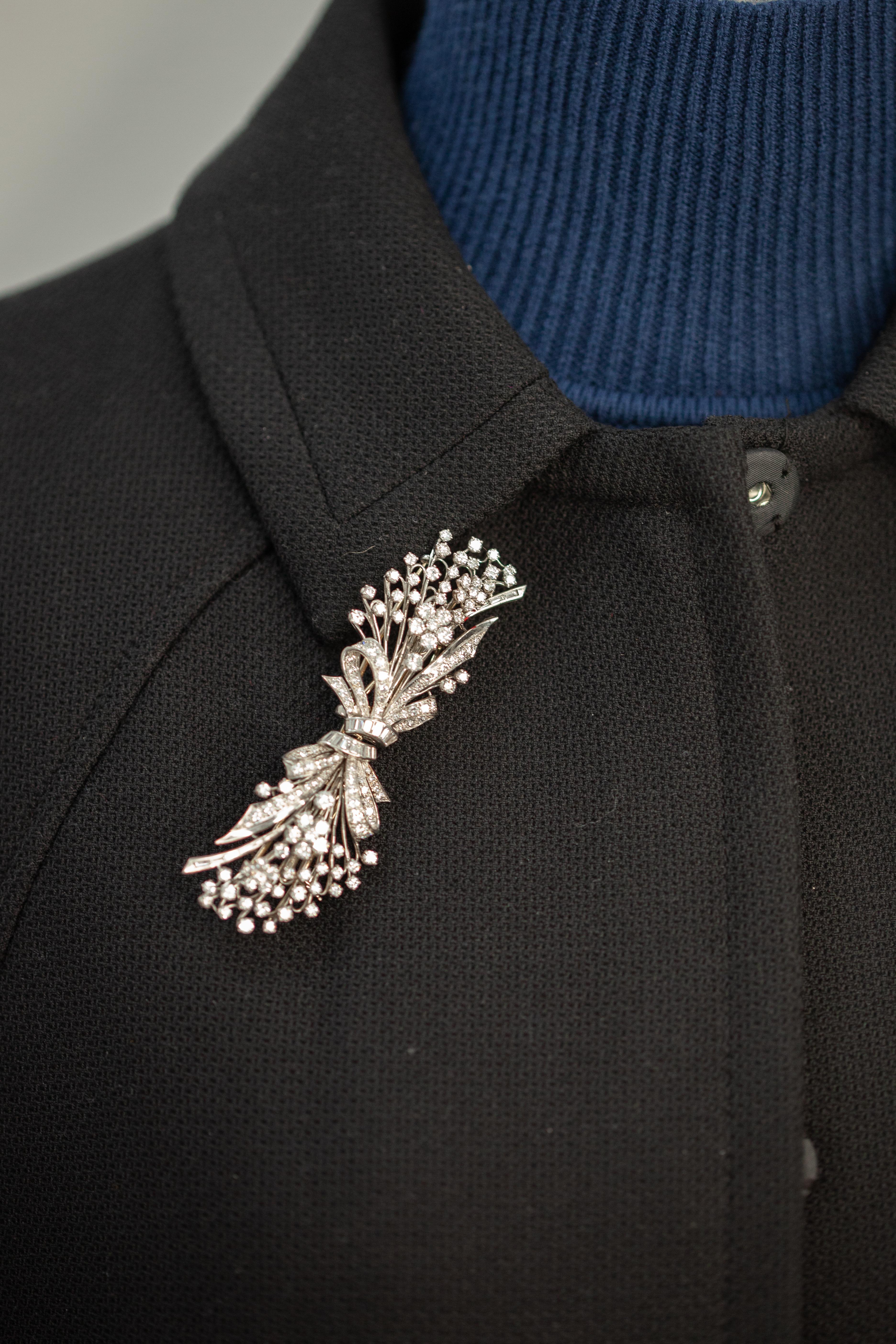 Platin Diamant Duette Clip-Brosche Damen im Angebot