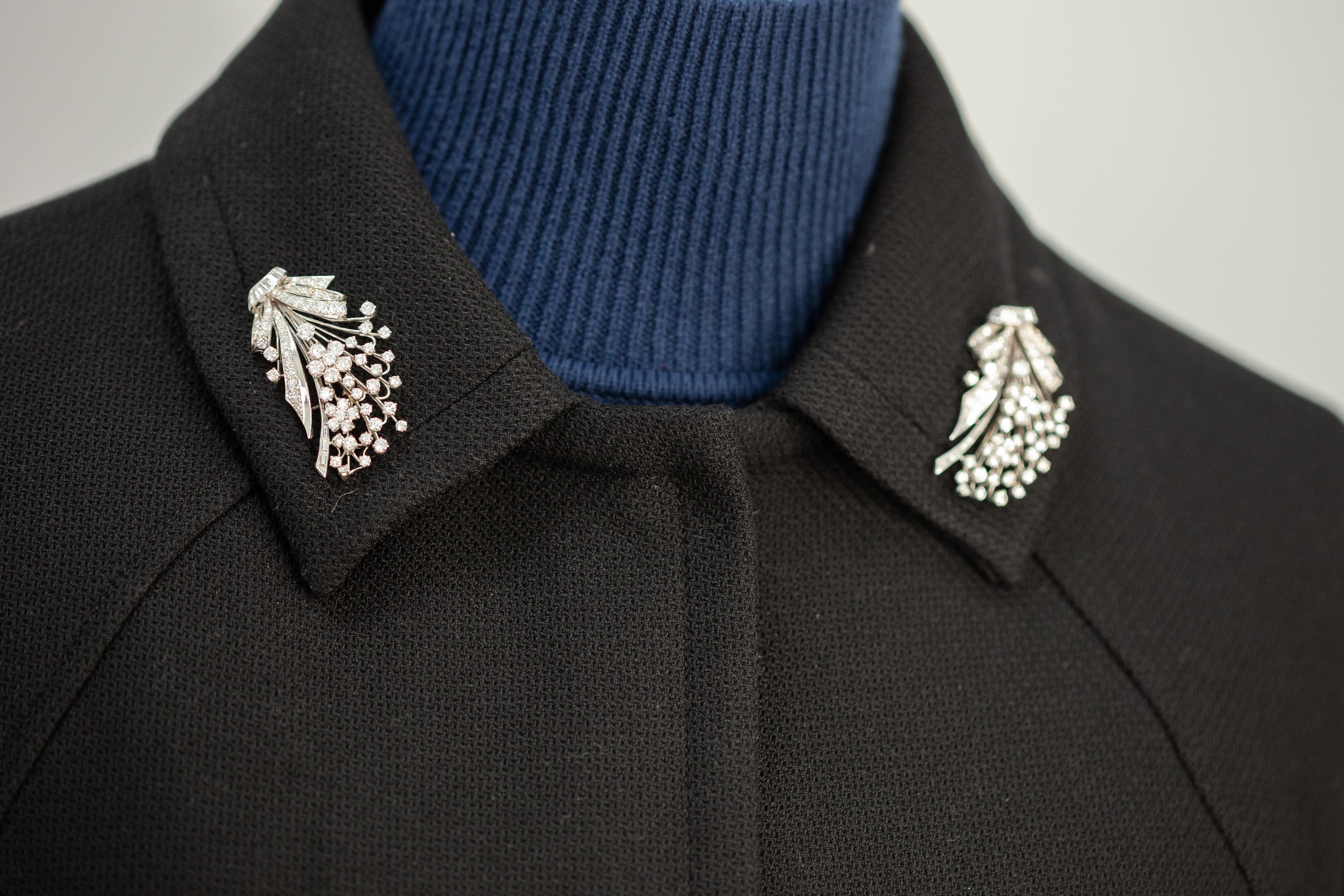Platin Diamant Duette Clip-Brosche im Angebot 1