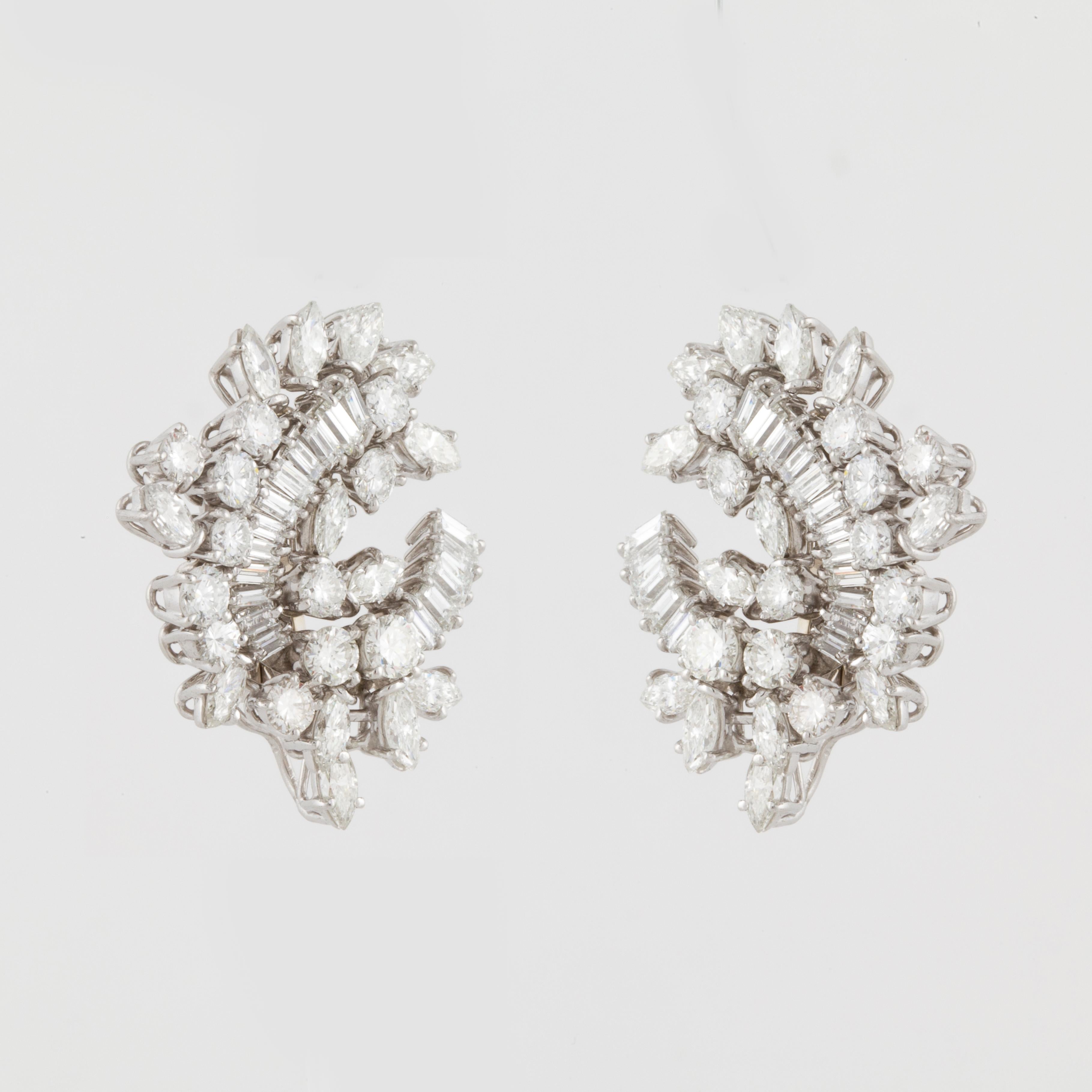 Women's Mid-Century Platinum Diamond Cluster Earrings For Sale
