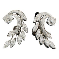 Platinum Diamond Earrings, circa 1950s Platinum Diamond Earrings, circa 1950s