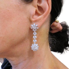 Platinum Diamond Earrings Cluster Dangle Earrings Estate Jewelry