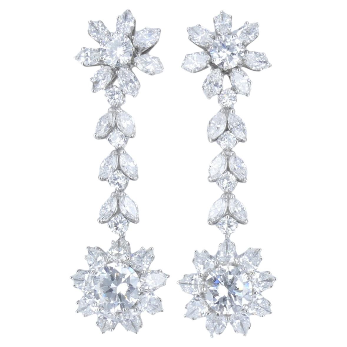 Platinum Diamond Earrings Cluster Dangle Earrings Estate Jewelry For Sale