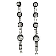 Platinum Diamond Earrings Dangle Black Enamel White 2.56 Carat Vintage Platinum Diamond Earrings Dangle Black Enamel White 2.56 Carat
