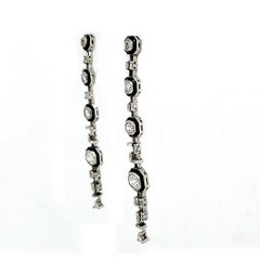 Platinum Diamond Earrings Dangle Black Enamel White 2.56 Carat