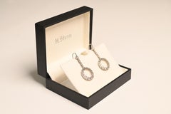 Platinum Diamond Earrings. Old European Cut Diamond Accent Halo Dangle Earrings