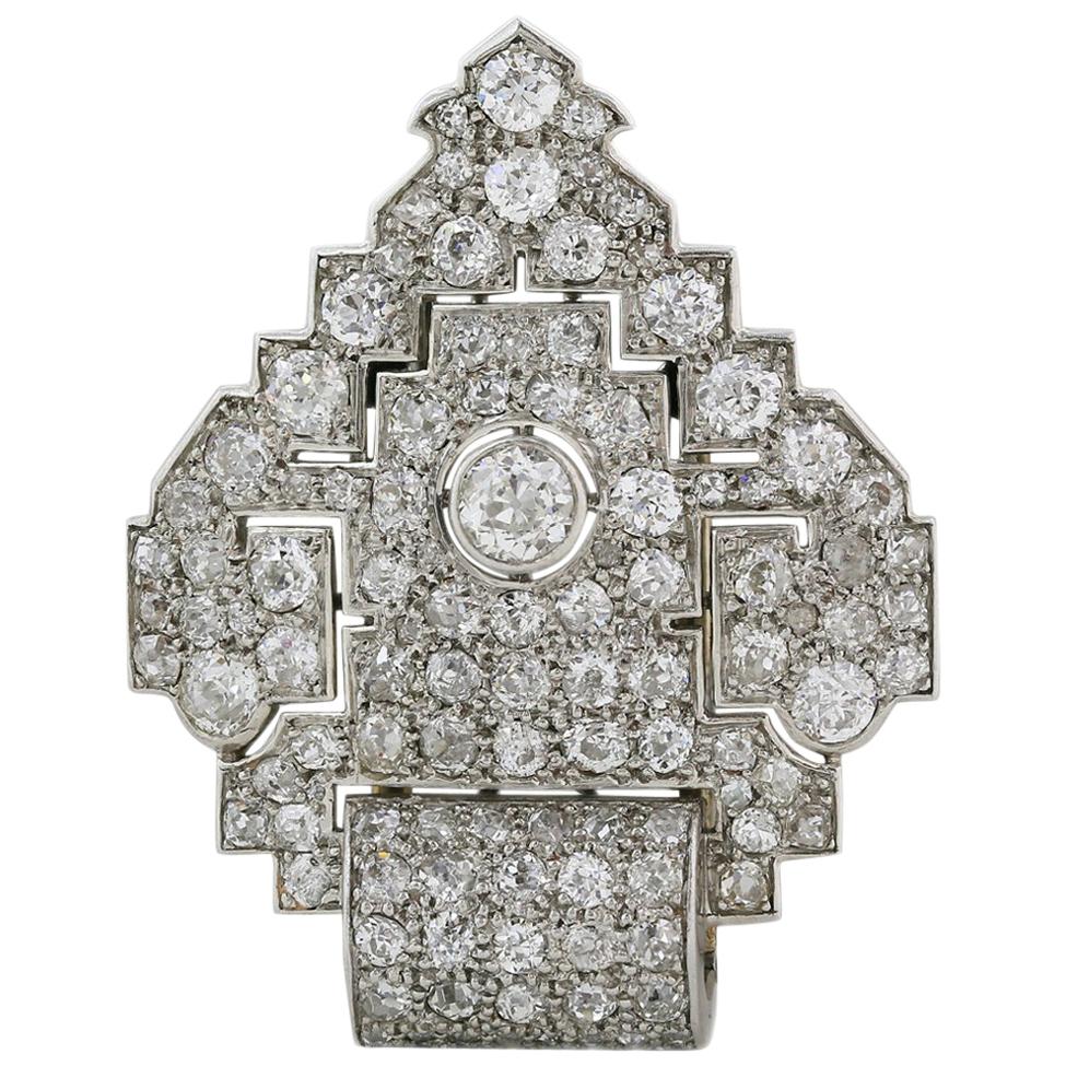 Platinum Diamond Edwardian Single Clip Brooch Pin For Sale