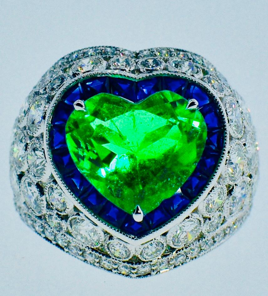 Platinum, Diamond, Emerald and Sapphire Ring 5