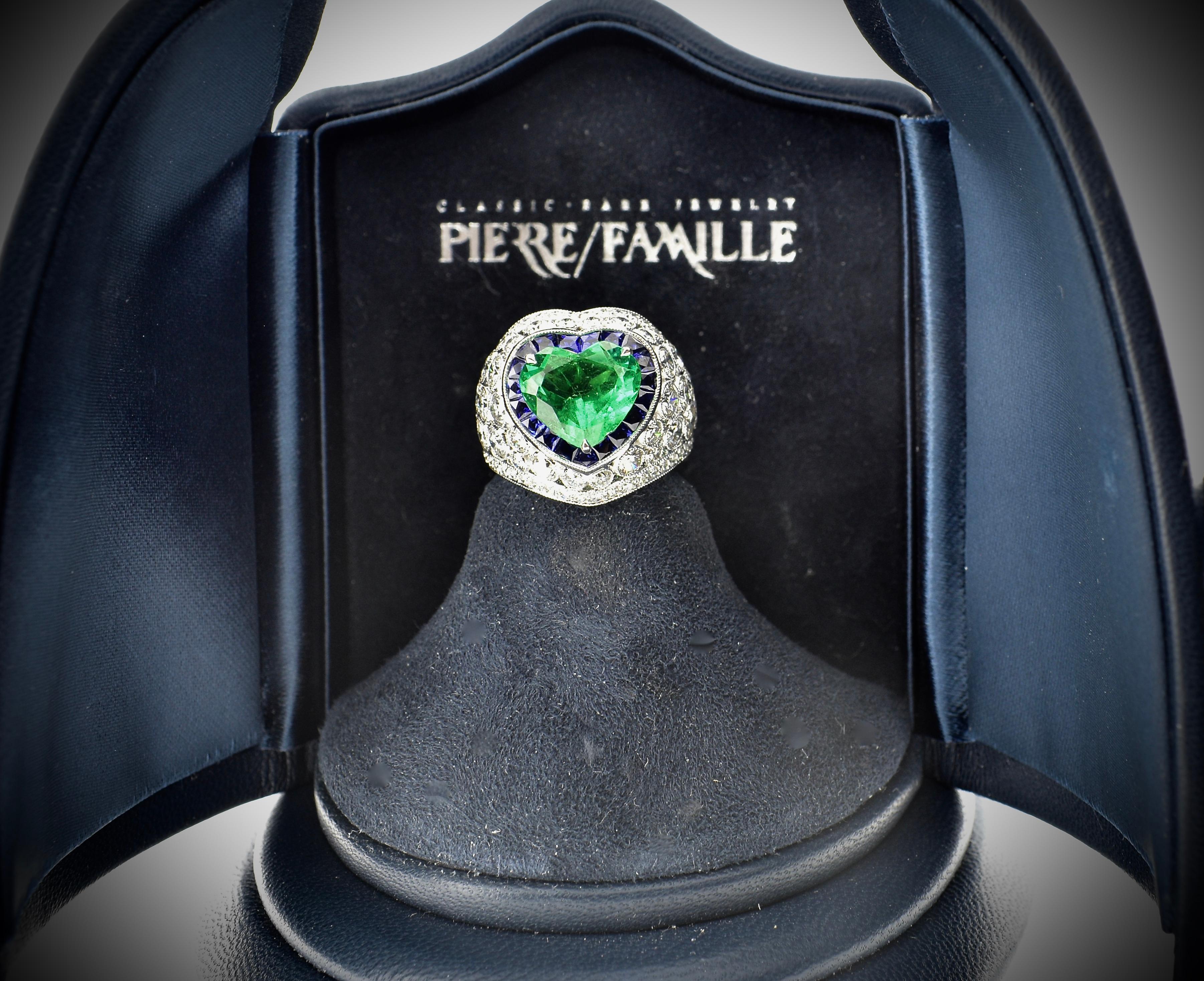Platinum, Diamond, Emerald and Sapphire Ring 6