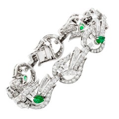 Retro Platinum Diamond Emerald Bracelet