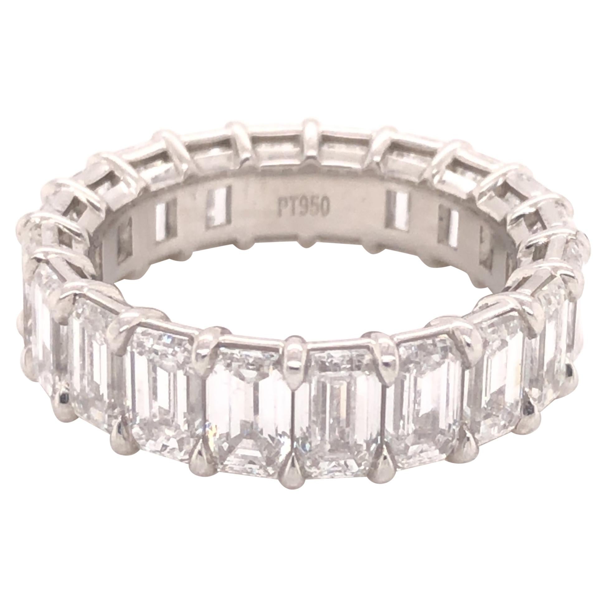 Platinum Diamond Emerald Cut Eternity Band 8.05 Ct For Sale