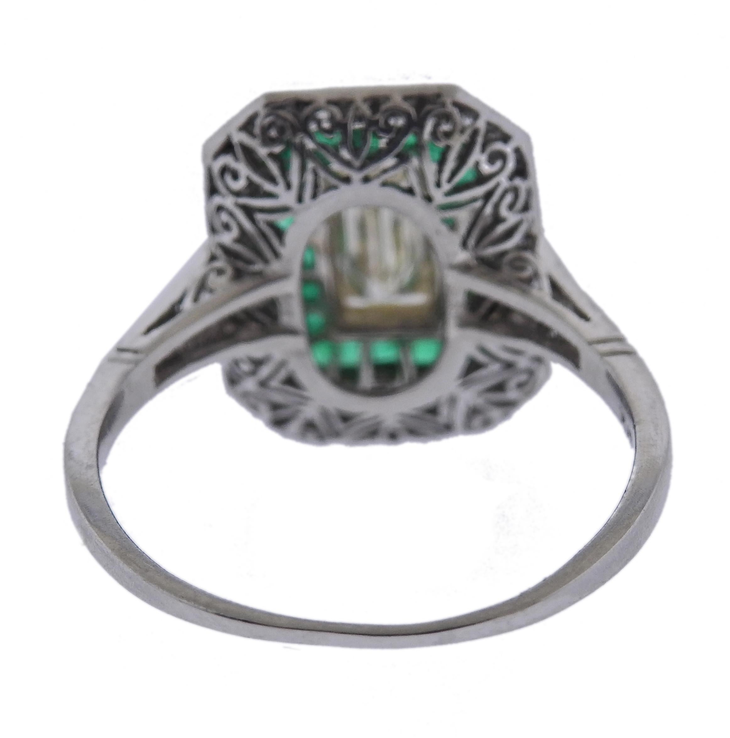 Platinum Diamond Emerald Engagement Ring In Excellent Condition For Sale In New York, NY