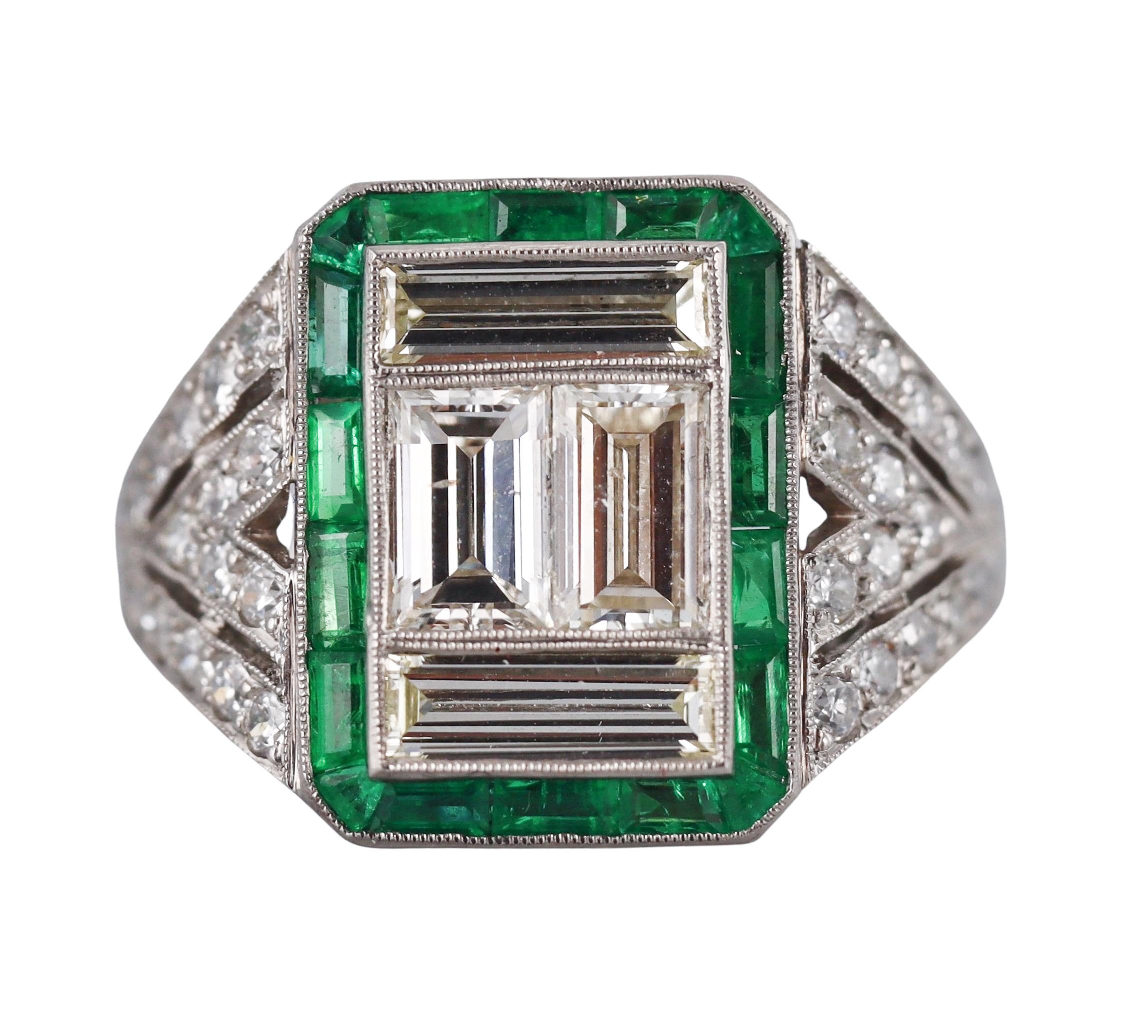 Emerald Cut Platinum Diamond Emerald Ring For Sale