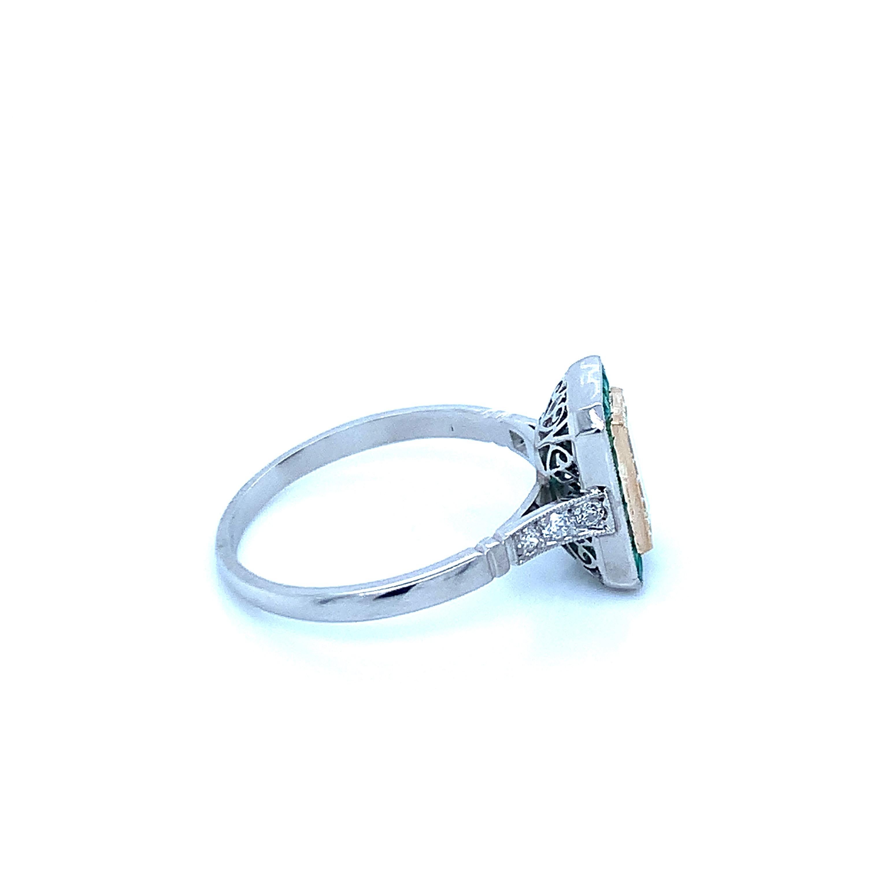 Women's Platinum Diamond Emerald Ring For Sale