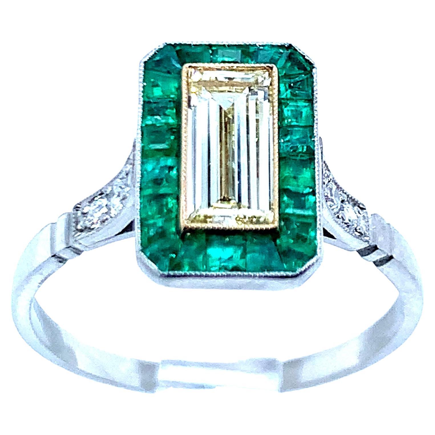 Platinum Diamond Emerald Ring For Sale