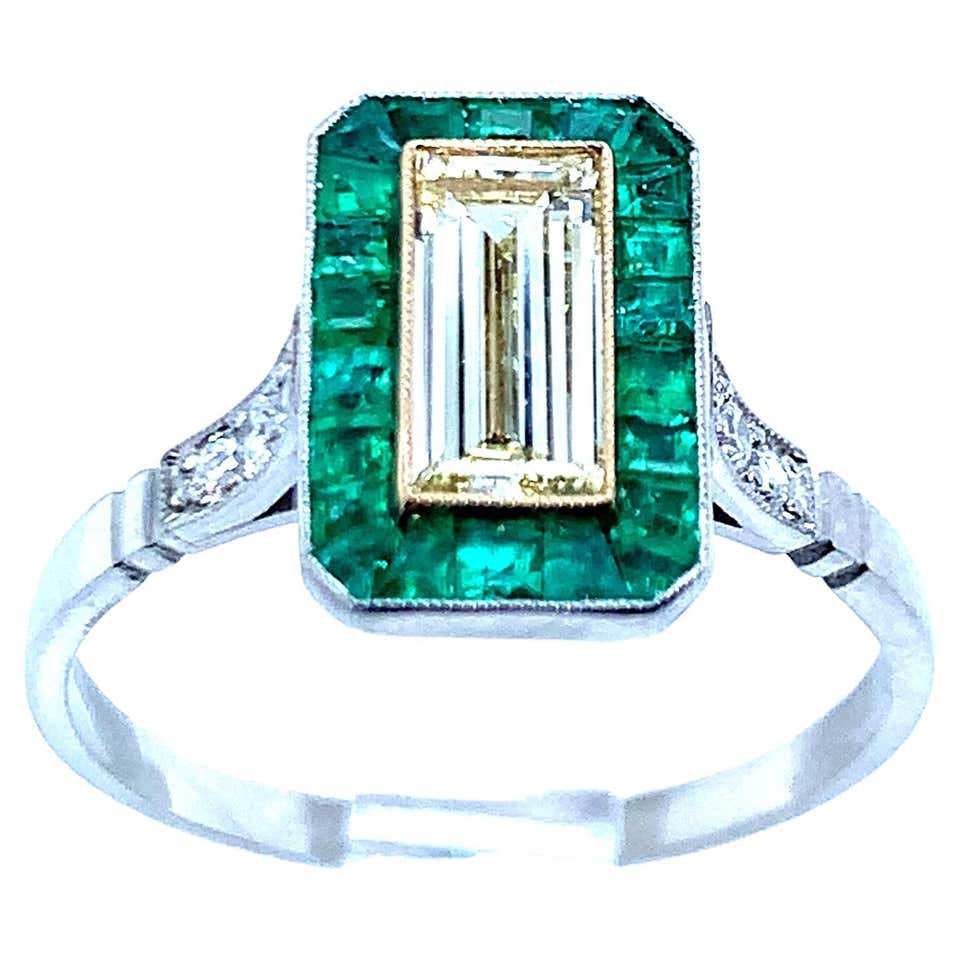 Platinum Diamond and Emerald Target Ring at 1stDibs | platinum campden ...