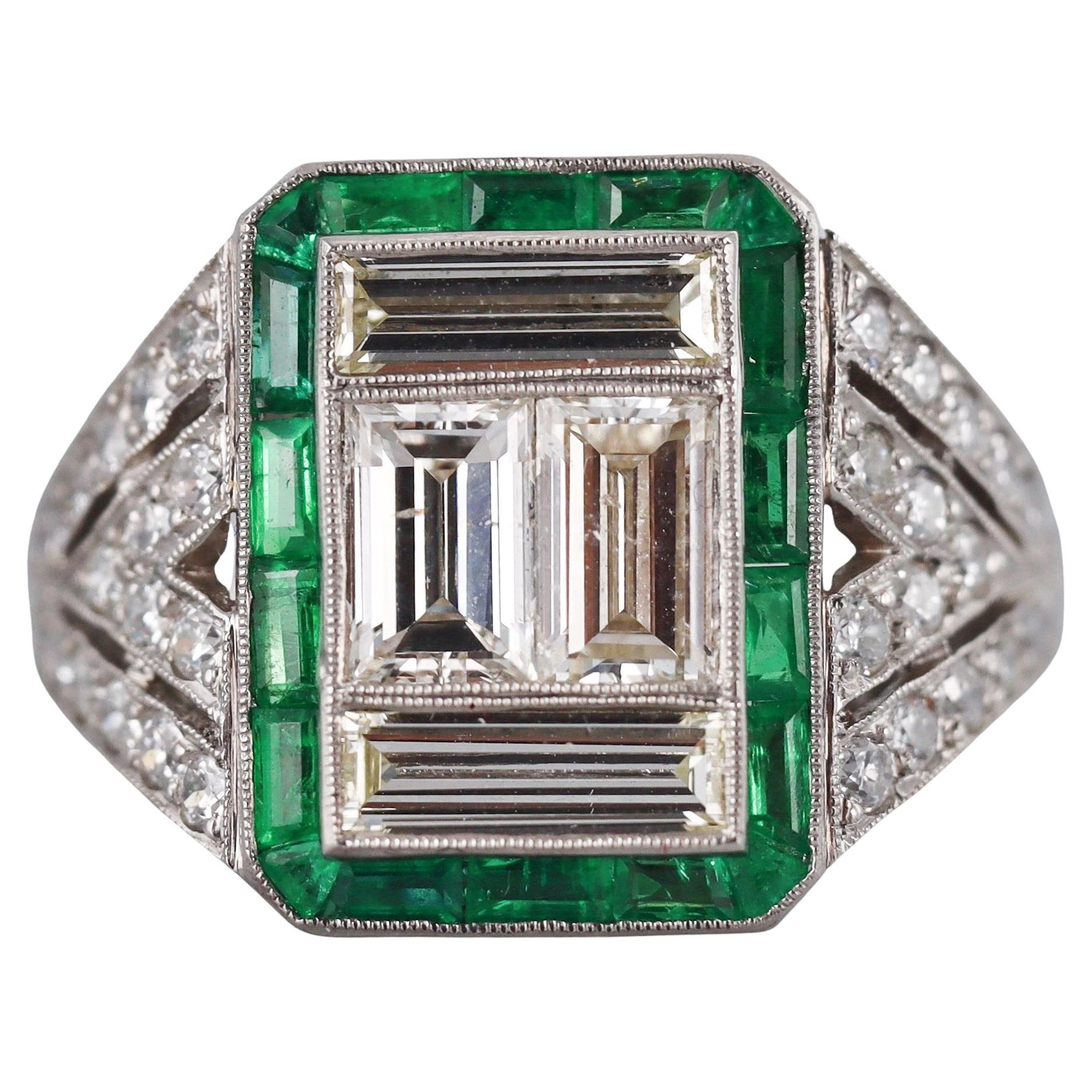Platinum Diamond Emerald Ring