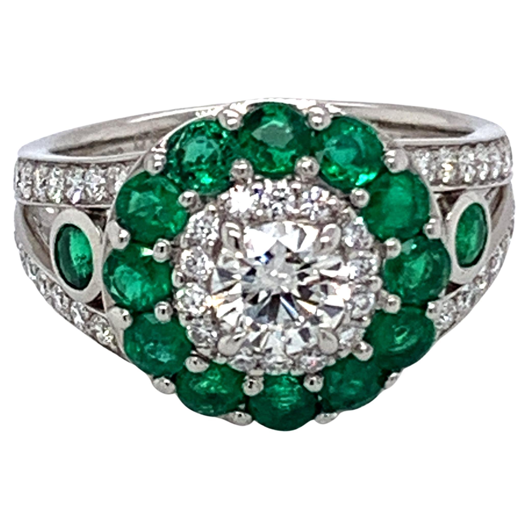 Danuta One of the Kind Platinum Diamond Emerald Engagement Ring For Sale