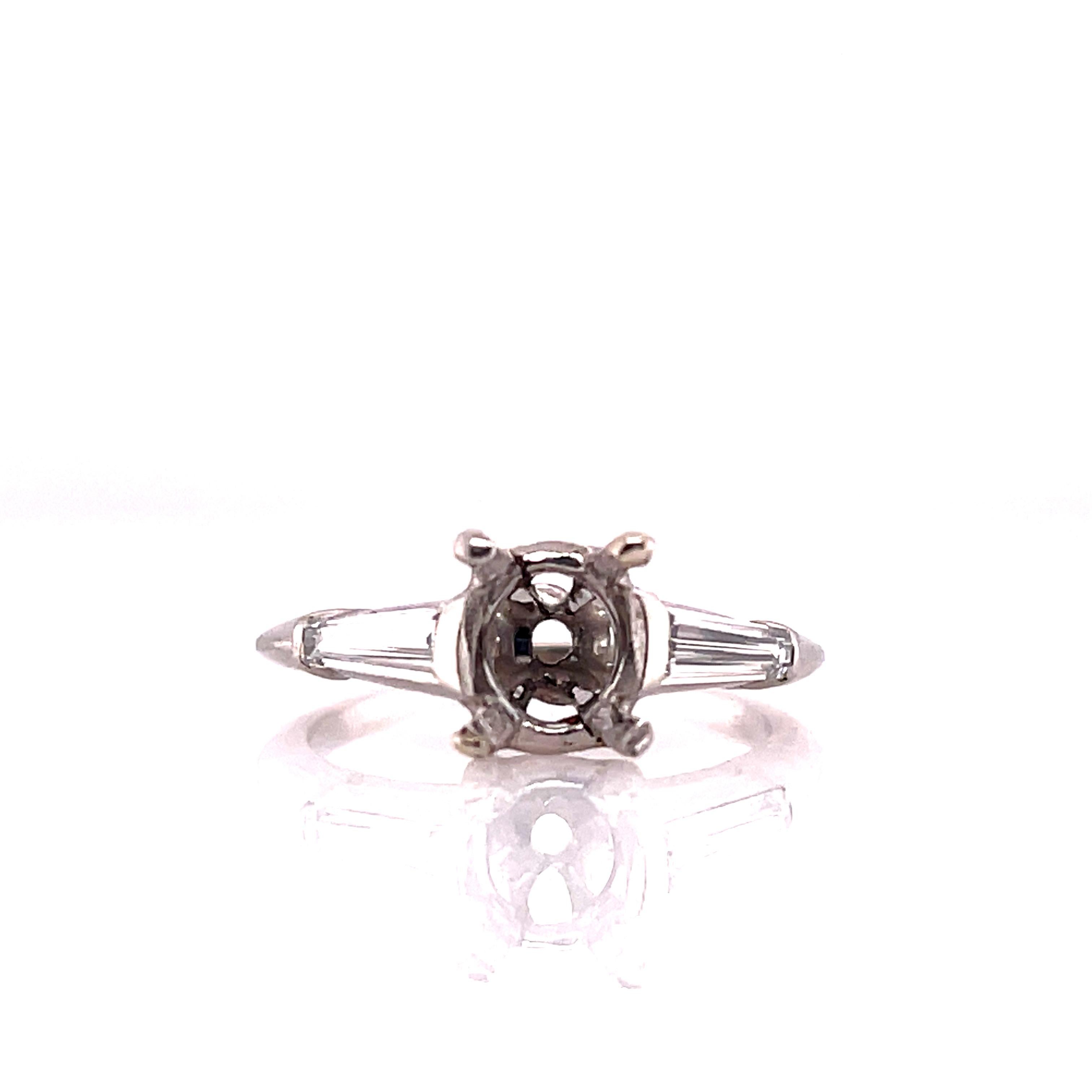Baguette Cut Platinum Diamond Engagement Ring 0.44 Ctw