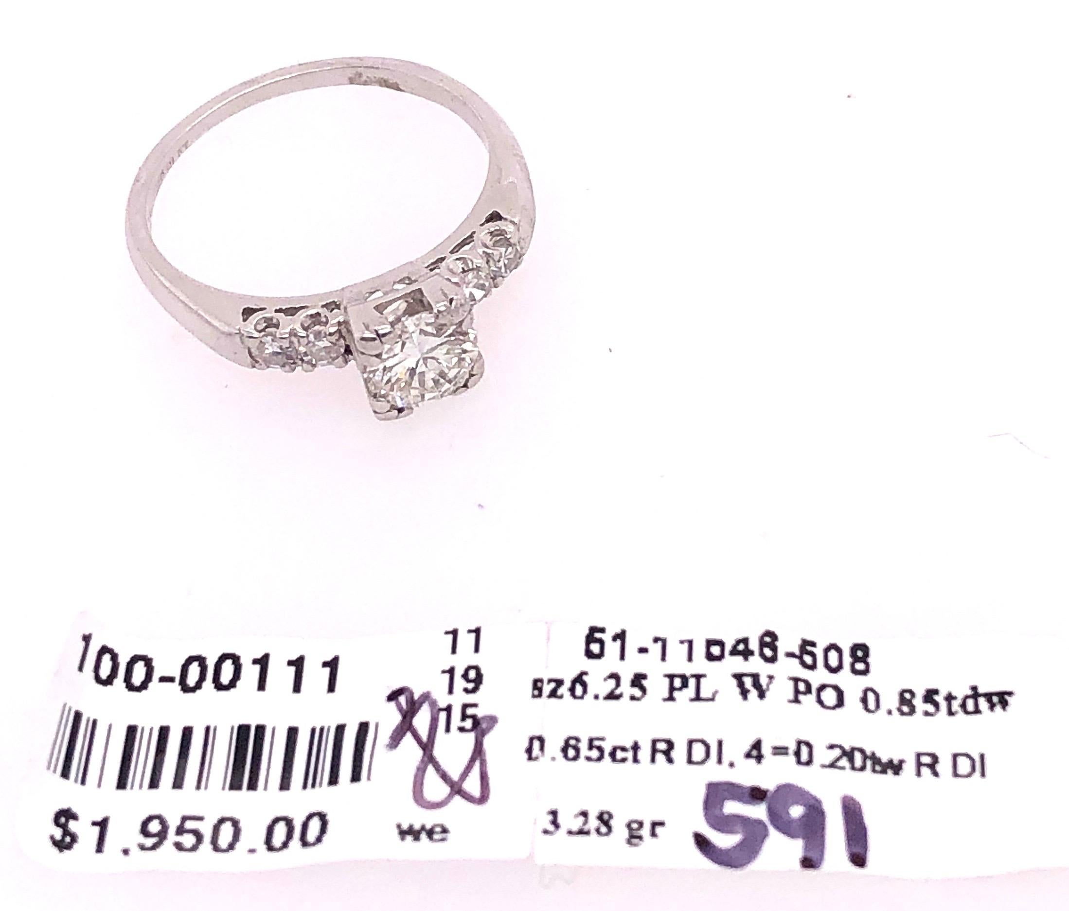 Platinum Diamond Engagement Ring 0.85 Total Diamond Weight For Sale 4