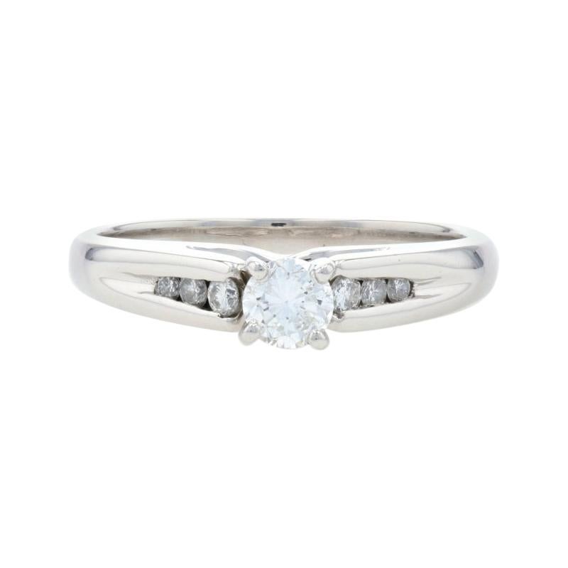 Platinum Diamond Engagement Ring - 900 Round Brilliant Cut .49ctw Cathedral For Sale