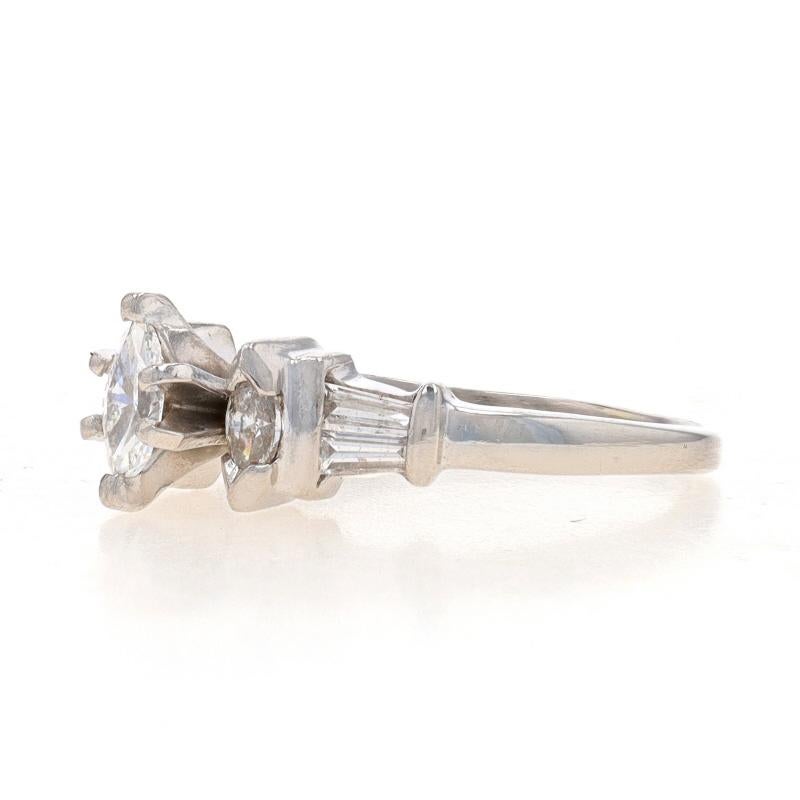 Marquise Cut Platinum Diamond Engagement Ring - 950 Marquise & Baguette .70ctw Size 5 For Sale