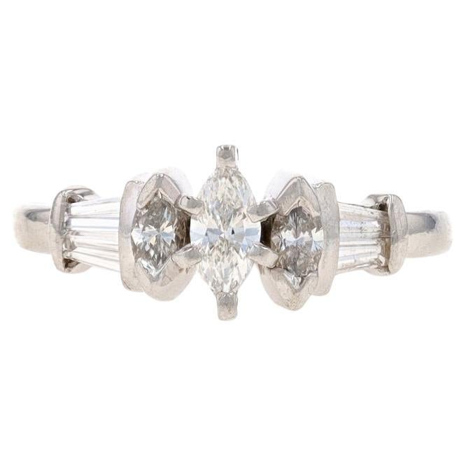 Platinum Diamond Engagement Ring - 950 Marquise & Baguette .70ctw Size 5