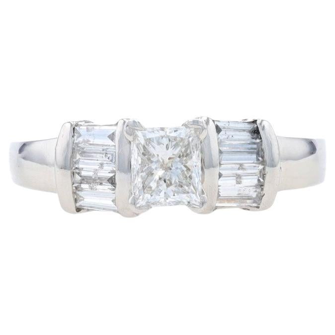 Platinum Diamond Engagement Ring - 950 Princess Cut 1.02ctw Size 6 For Sale