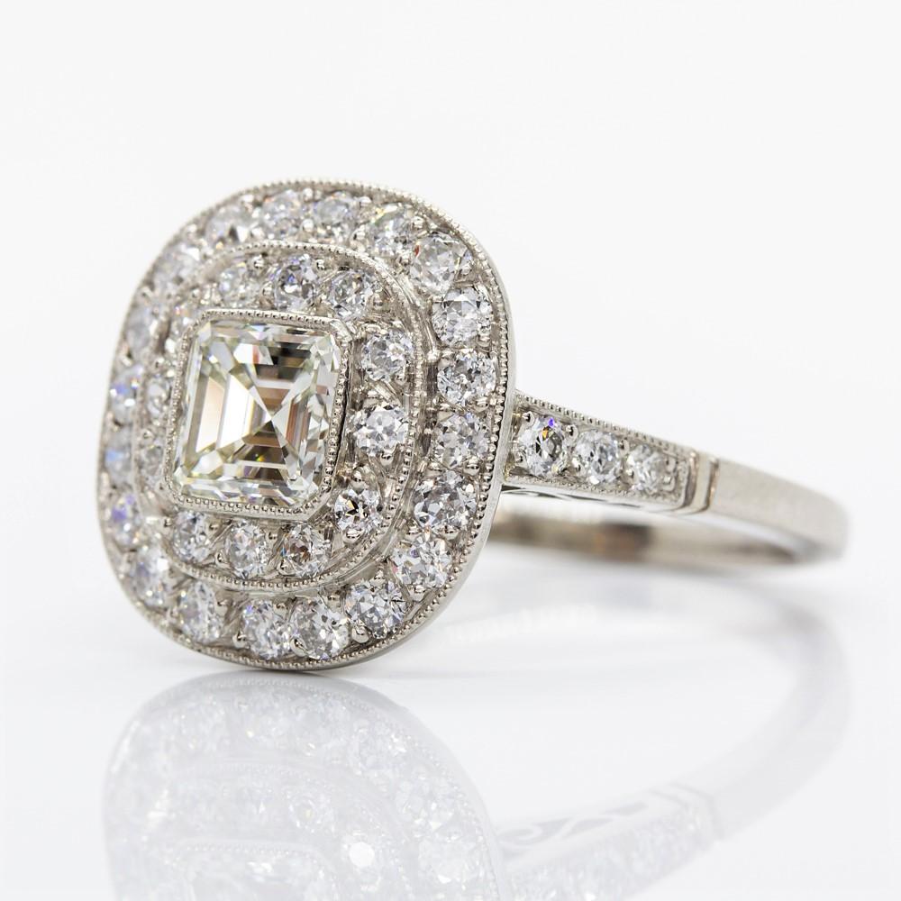 Asscher Cut Platinum Diamond Engagement Ring For Sale