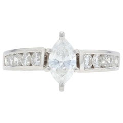 Platinum Diamond Engagement Ring, Marquise Cut .80 Carat Cathedral