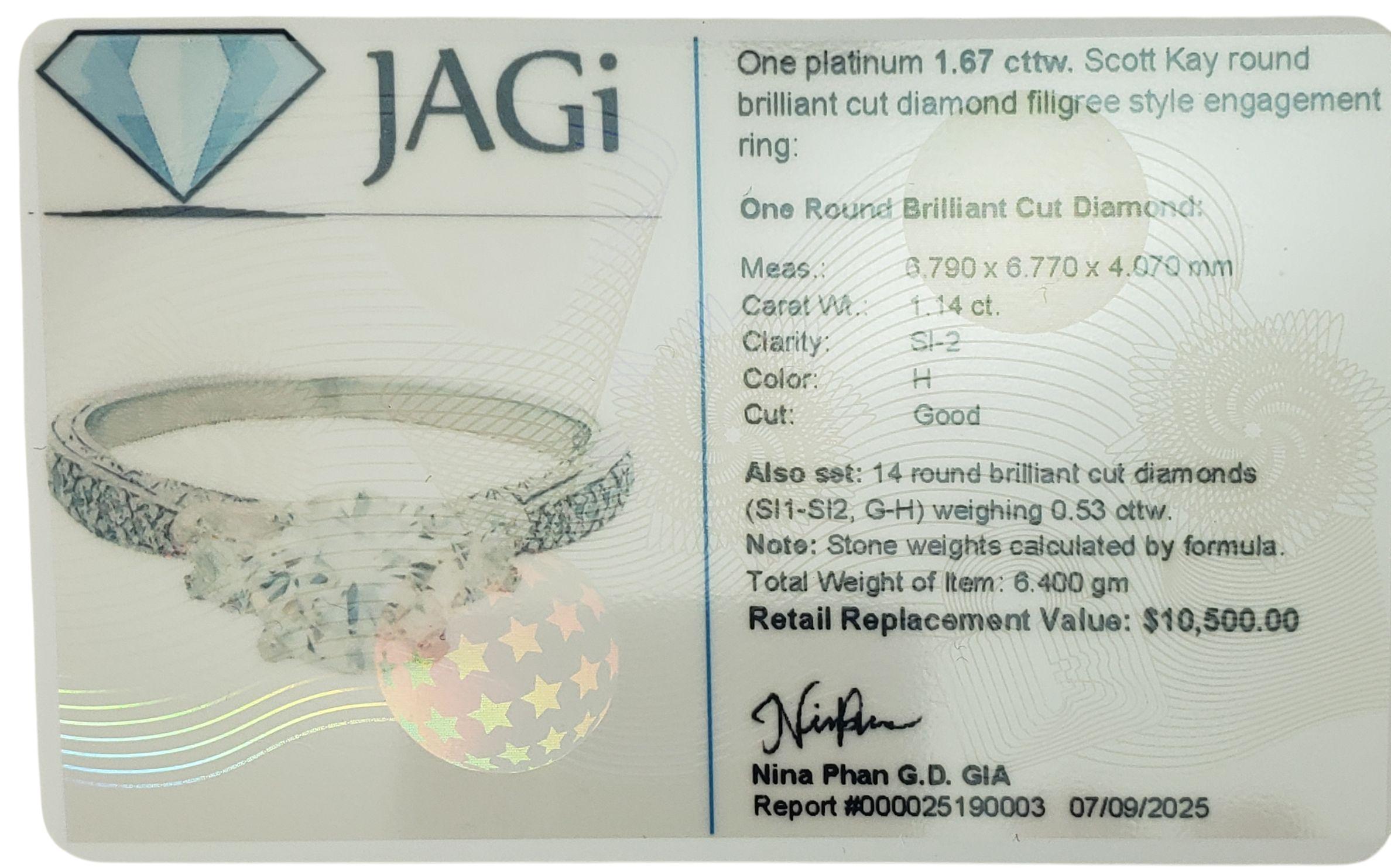 Bague de fiançailles en platine diamant taille 8 certifiée JAGi #22679 en vente 3