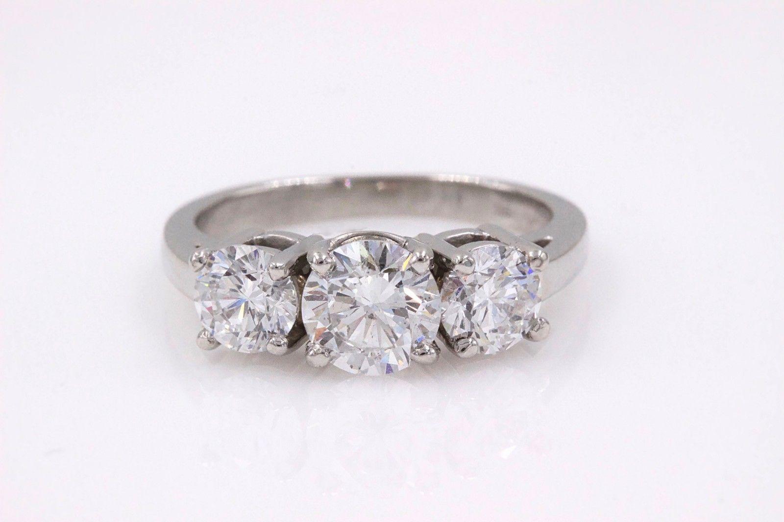Round Cut Platinum Diamond Engagement Ring Three-Stone Round 2.09 Carat
