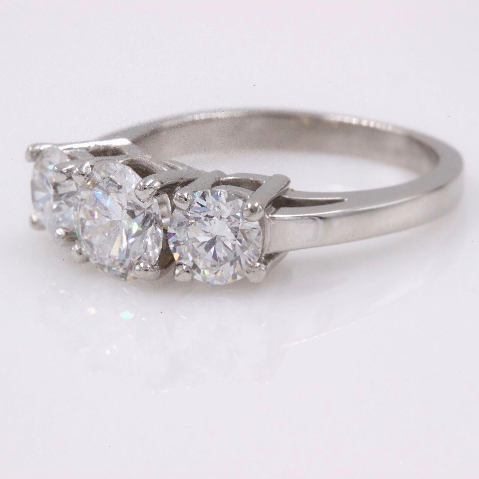 Platinum Diamond Engagement Ring Three-Stone Round 2.09 Carat 2