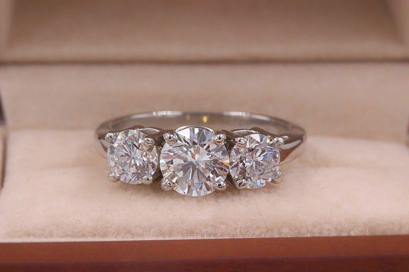 Platinum Diamond Engagement Ring Three-Stone Round 2.09 Carat 3