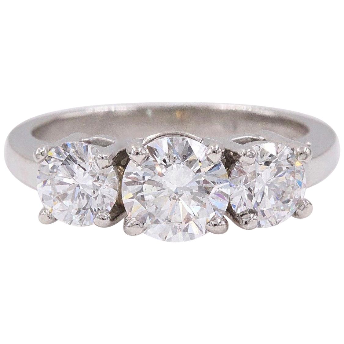 Platinum Diamond Engagement Ring Three-Stone Round 2.09 Carat