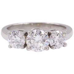 Platinum Diamond Engagement Ring Three-Stone Round 2.09 Carat
