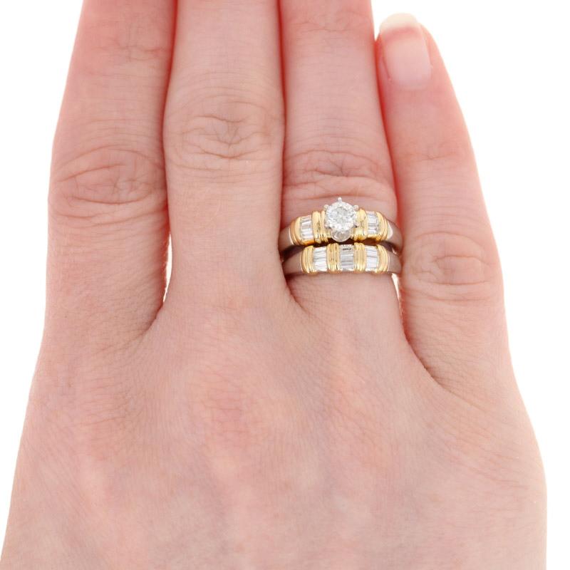Round Cut Platinum Diamond Engagement Ring & Wedding Band 900 & Yellow Gold 18k Rnd .80ctw For Sale