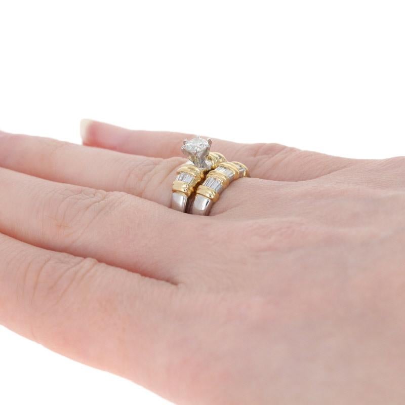 Women's Platinum Diamond Engagement Ring & Wedding Band 900 & Yellow Gold 18k Rnd .80ctw For Sale
