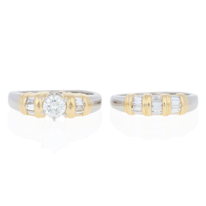 Platinum Diamond Engagement Ring & Wedding Band 900 & Yellow Gold 18k Rnd .80ctw For Sale 1