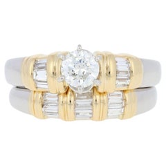 Platinum Diamond Engagement Ring & Wedding Band 900 & Yellow Gold 18k Rnd .80ctw