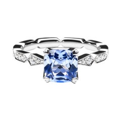 Platinum Diamond Engagement Ring with 1.75 Carat Square Brilliant Violet Spinel
