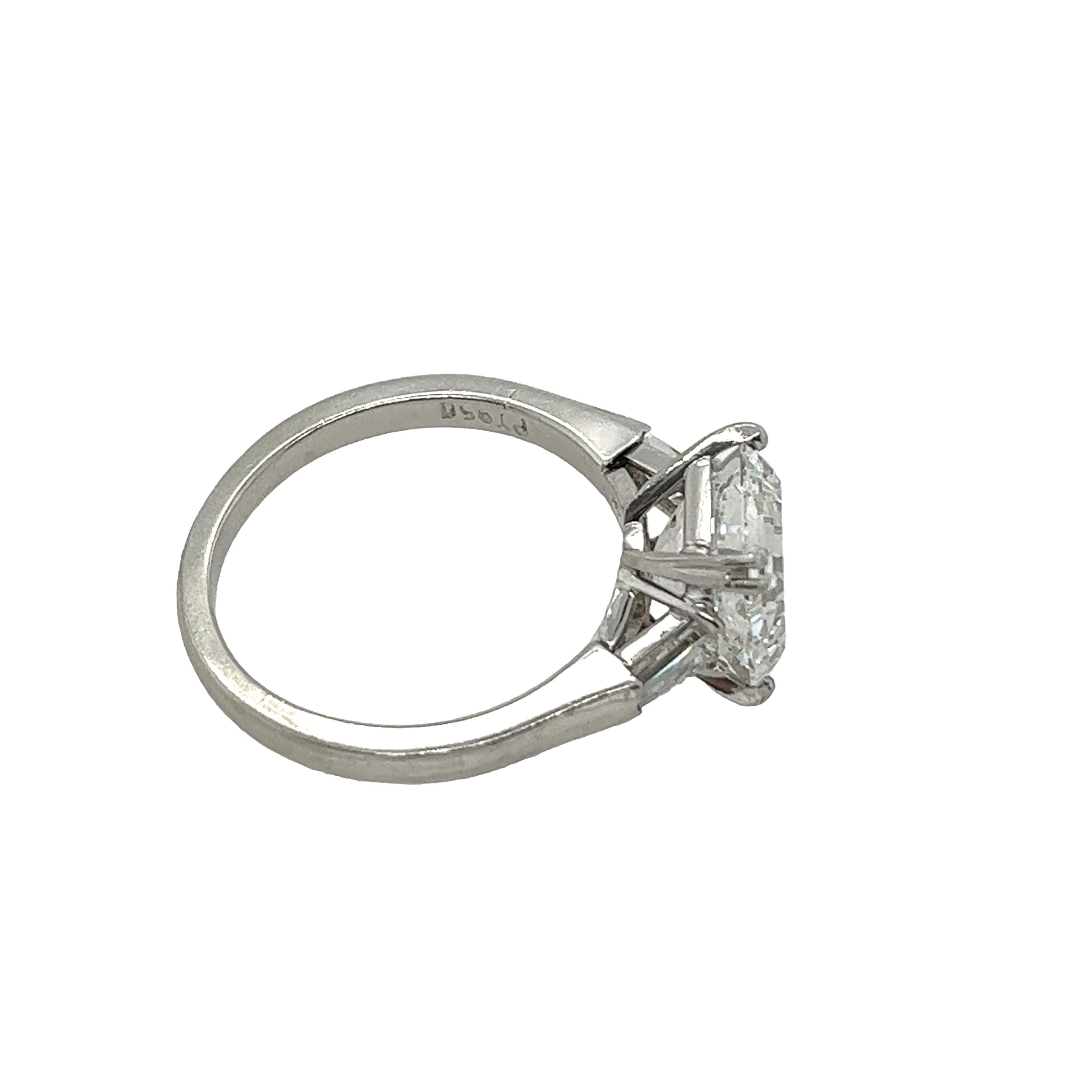 Platinum Diamond Engagement Ring With 3.23ct E/VS2 Square Emerald Cut Diamond 2